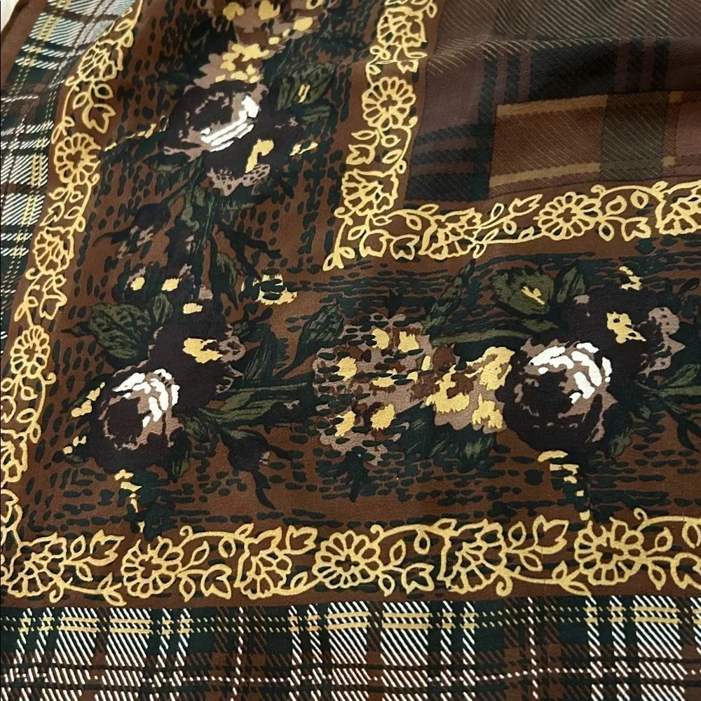 Jane Shilton pure silk, brown, large scarf Elegant Brown Patchwork floral scarf